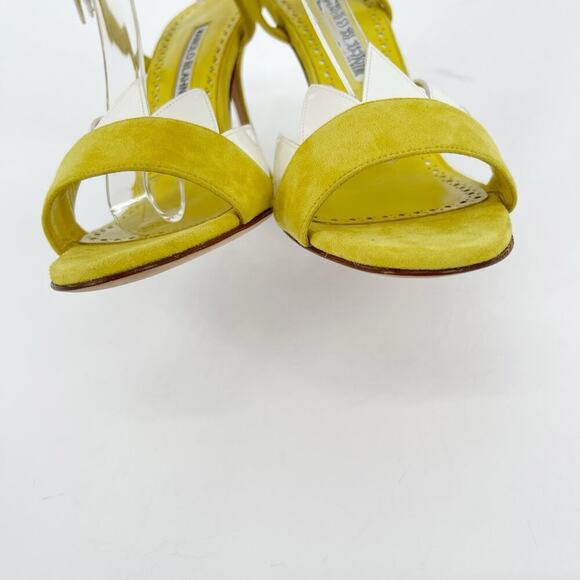 Manolo Blahnik Artaserse 105 Leather-trimmed Suede Sandals In Yellow IT 37.5 - Picture 7 of 12